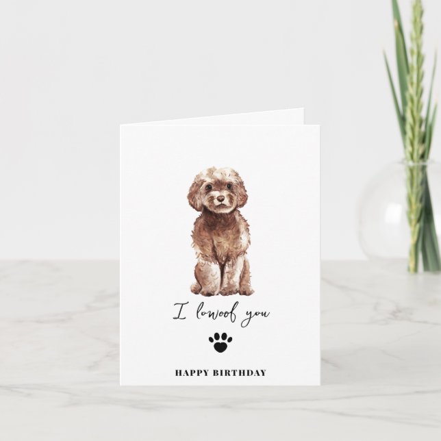 Tarjeta Cumpleaños de mascotas cachorro mamá perro cavapoo (Anverso)