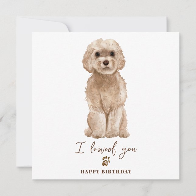 Tarjeta Cumpleaños de Mascotas Cachorro Perro Cavapoo Beig (Anverso)