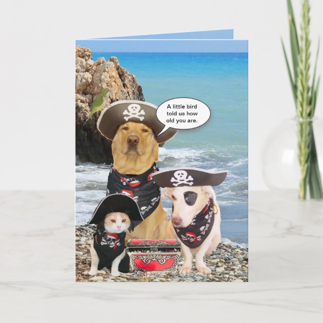 Tarjeta Cumpleaños de Mascotas piratas divertidos (Anverso)