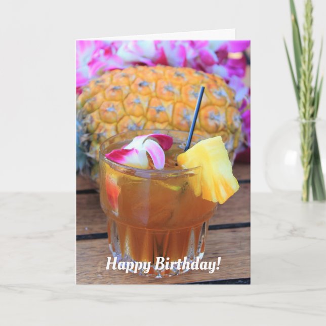 Tarjeta Cumpleaños de Maui Mai Tai y Pineapple (Anverso)