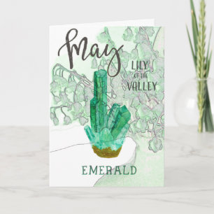Tarjeta Cumpleaños de mayo con Birthstone y la flor