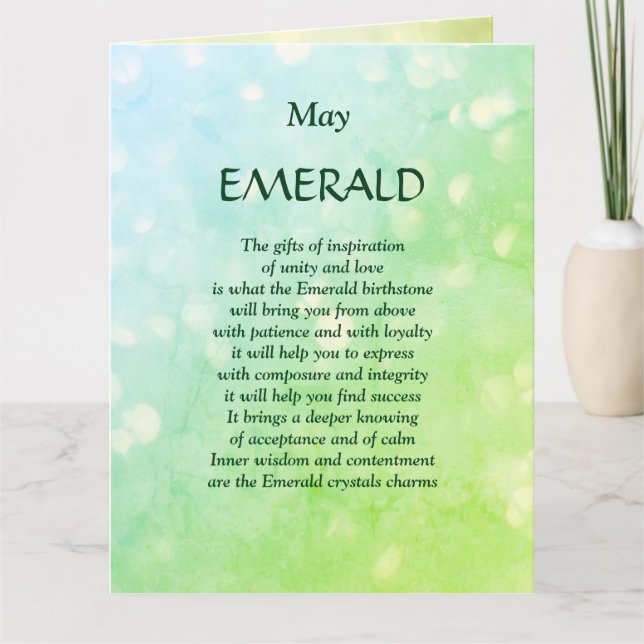 Tarjeta Cumpleaños de Mayo Fenómeno Saludo Esmeralda (Anverso)