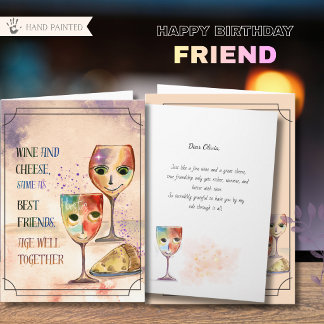 Tarjeta Cumpleaños de Mejores Amigos con Vino y Queso Capr