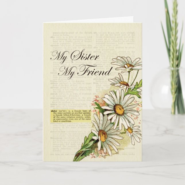 Tarjeta Cumpleaños de mi hermana mi amiga Flores de época (Anverso)