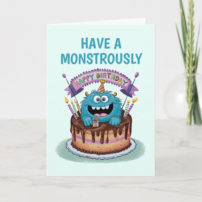 Tarjeta Cumpleaños de Monstruo Cute (Anverso)