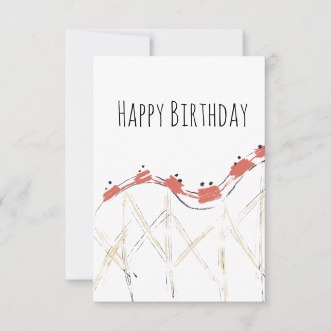 Tarjeta Cumpleaños de Montaña Rusa Dibujada a Mano (Anverso)