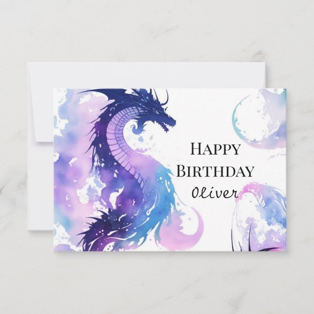 Tarjeta Cumpleaños de Mystic Watercolor Dragon (Anverso)