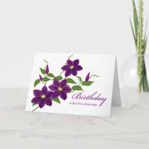 Tarjeta Cumpleaños de Nana con Flores Purple Clematis