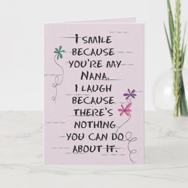 Tarjeta Cumpleaños de Nana con flores purpurinas (Anverso)