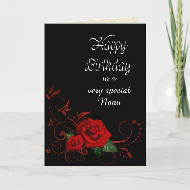 Tarjeta Cumpleaños de Nanu con rosas rojas (Anverso)