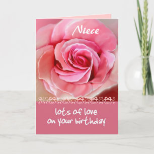 Tarjeta Cumpleaños de NIECE con rosa rosa y encaje