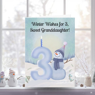 Tarjeta Cumpleaños de nieta 3er cumpleaños Muñeco de nieve