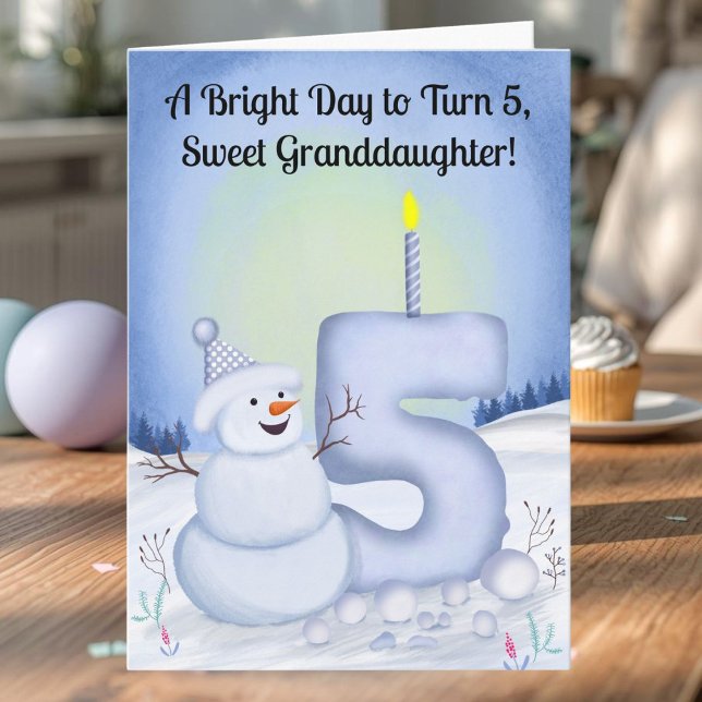 Tarjeta Cumpleaños de nieta 5 muñeco de nieve nevado cinco (Subido por el creador)