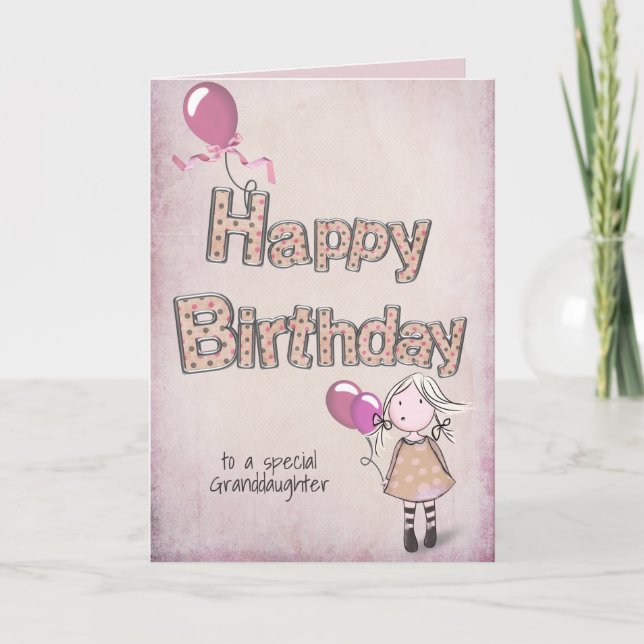 Tarjeta cumpleaños de nieta con globos rosados (Anverso)