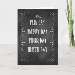 Tarjeta Cumpleaños de nieta con pizarra, corona decorativa