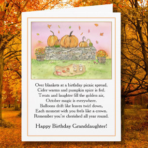 Tarjeta Cumpleaños de nieta en octubre con picnic de calab