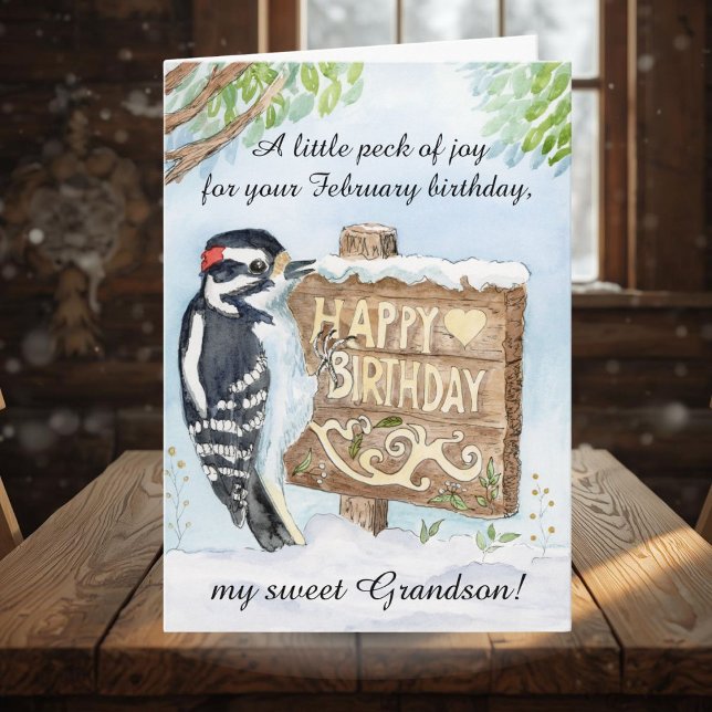 Tarjeta Cumpleaños de nieto feliz febrero Pájaro Carpinter (Subido por el creador)
