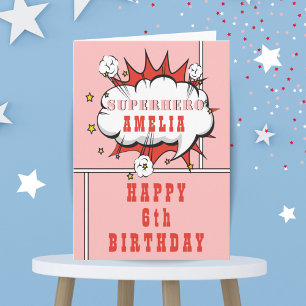 Tarjeta Cumpleaños de niña con burbuja de diálogo de super
