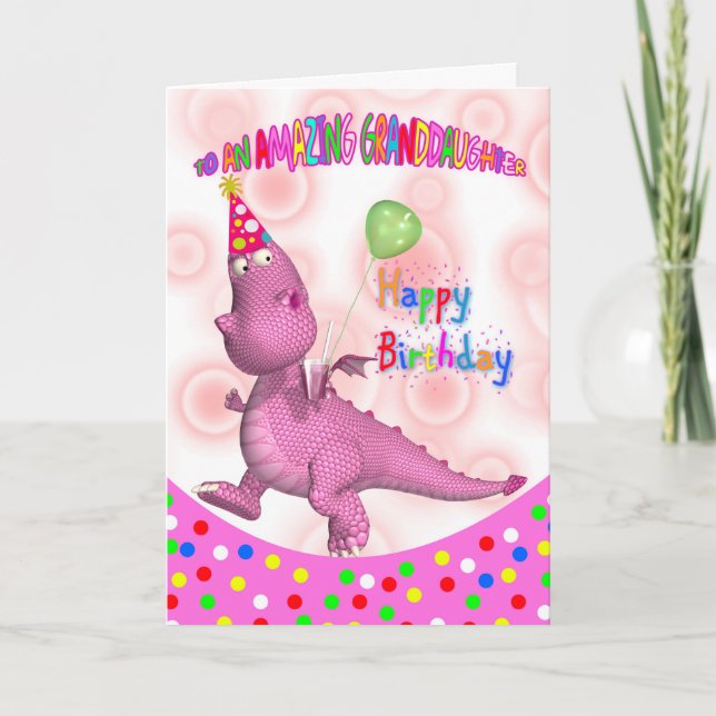 Tarjeta Cumpleaños De Niña Con Dragón Rosa Soda (Anverso)