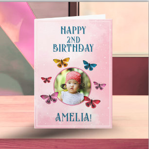 Tarjeta Cumpleaños de niña con foto de mariposa rosa linda