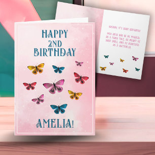 Tarjeta Cumpleaños de niña con mariposa rosa adorable