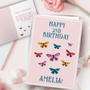 Tarjeta Cumpleaños de niña con mariposa rosa linda