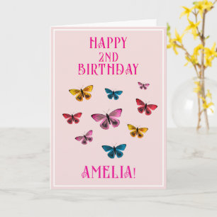 Tarjeta Cumpleaños de niña con mariposa rosa linda