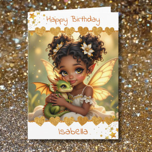 Tarjeta Cumpleaños de niña con tema de hada y dragón