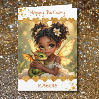 Tarjeta Cumpleaños de niña con tema de hada y dragón