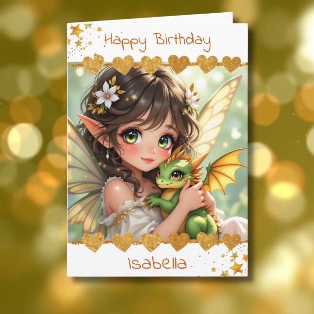 Tarjeta Cumpleaños de niña con tema de hadas y dragones (Subido por el creador)