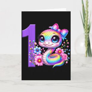 Tarjeta Cumpleaños de niña de 1 año Serpiente Fiesta Arco