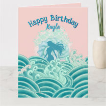 Cumpleaños de niña de sirena rosa verde azulado ol