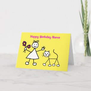 Tarjeta Cumpleaños de niña linda con gato