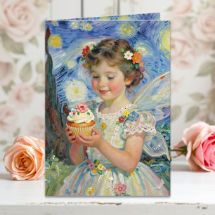 Tarjeta Cumpleaños de niña pequeña y hada mariposa