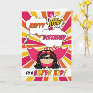 Tarjeta Cumpleaños de niñas Super Kids Rosa Libro Cómic