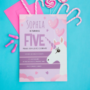 Tarjeta Cumpleaños de niñas Unicornio Morado Lindo Niños