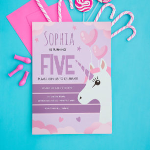 Tarjeta Cumpleaños de niñas Unicornio Morado Lindo Niños