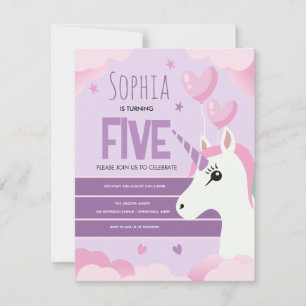 Tarjeta Cumpleaños de niñas Unicornio púrpura lindo Kids