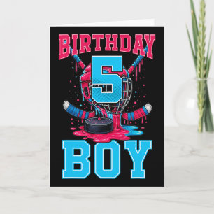 Tarjeta Cumpleaños de niño de 5 años con hockey y goteo de