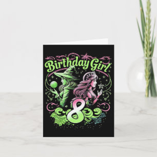 Tarjeta Cumpleaños de niños 8 bruja rosa y verde 8 años