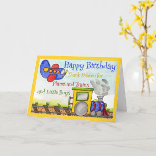 Tarjeta Cumpleaños de niños aviones y trenes Vehículo Cump