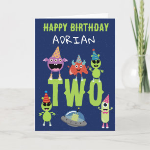 Tarjeta Cumpleaños de niños con monstruo alienígena modern