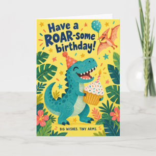 Tarjeta Cumpleaños de niños con rugido de dinosaurio lindo