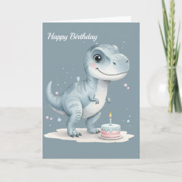 Tarjeta Cumpleaños de niños - T-Rex lindo con pastel 