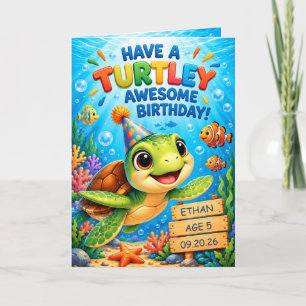 Tarjeta Cumpleaños de niños tortuga de mar linda - Turley