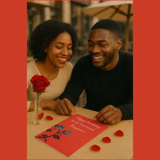 Tarjeta Cumpleaños de Novio Rosa Rojo y Negro Romántico (Subido por el creador)