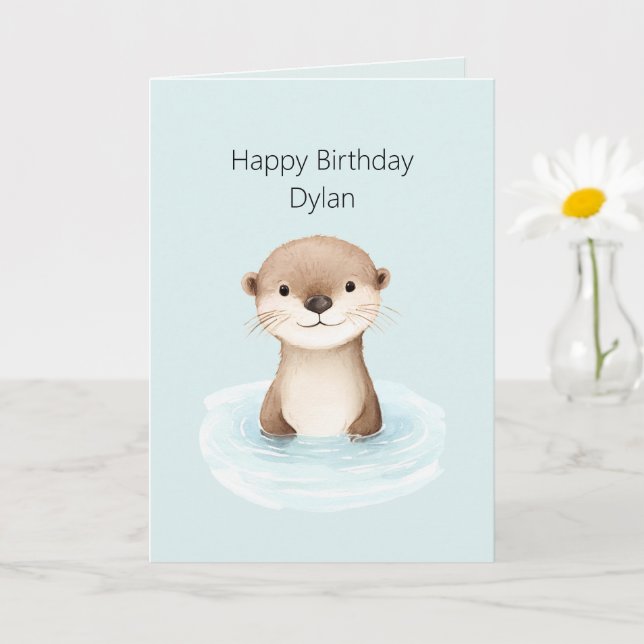 Tarjeta Cumpleaños de nutria linda del río azul (Planta pequeña)