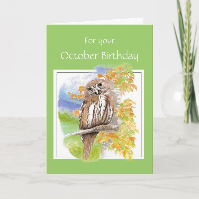 Tarjeta Cumpleaños de Octubre, Ave de Lechuza Caída (Anverso)