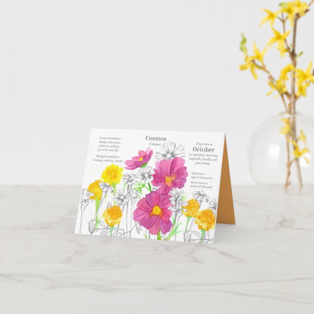 Tarjeta Cumpleaños de Octubre Cosmos Marigold Mes de Nacim (flor amarilla)