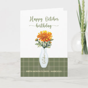 Tarjeta Cumpleaños de Octubre Flor Mes de Nacimiento Marig
